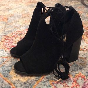 Black Peep-toe, Tie-up Bootie